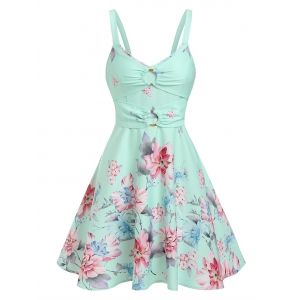 

Flower Printed O Ring Mini Dress, Light green