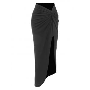 

High Slit Twist Front Maxi Skirt, Black
