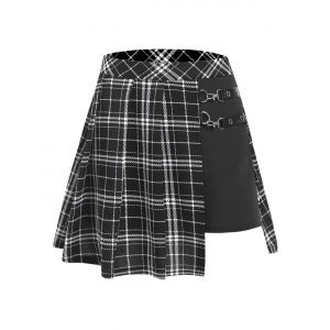 

Plaid Print Pleated Mini Skort, Black