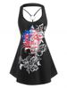 Plus Size O Ring Open Back Butterfly American Flag Print Flowy Tank Top -  