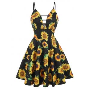 

Sunflower Plunge Front Empire Waist Dress, Black
