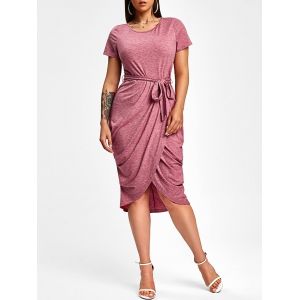 

Belted Draped Midi Bodycon Dress, Light pink