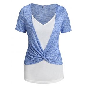 

Twist Front Space Dye Print Faux Twinset T-shirt, Light blue