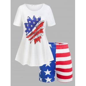 

Plus Size American Flag Print Patriotic Two Piece Shorts Set, White