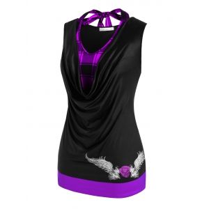 

Plus Size Plaid Cowl Neck 2 in 1 Tank Top, Purple