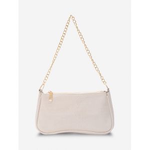 

Embossed Solid Chain Shoulder Bag, White