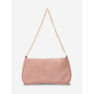 

Embossed Solid Chain Shoulder Bag, Pink