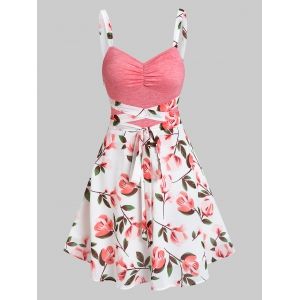 

Floral Print Crisscross Tied Dress, Light pink