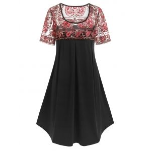 

Plus Size Paisley Embroidered Trapeze Dress, Black