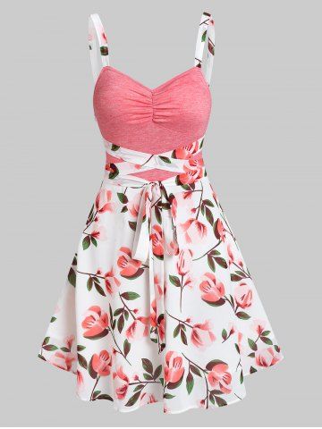 Estampado floral Crisscross atado vestido - LIGHT PINK - L