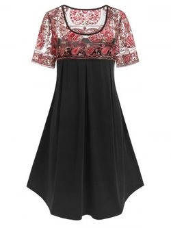 Plus Size Paisley Embroidered Trapeze Dress - BLACK - L