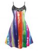 Plus Size Rainbow Color Lace Panel Sundress -  
