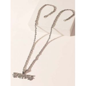

Letter Pendant Rhinestone Embellished Necklace, Silver