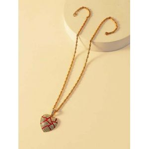 

Cracked Heart Pendant Rhinestone Necklace, Golden