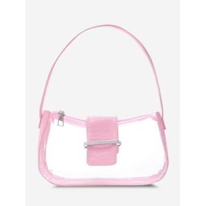 

Transparent Embossed Belt Shoulder Bag, Pink