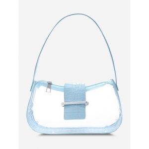 

Transparent Embossed Belt Shoulder Bag, Light blue