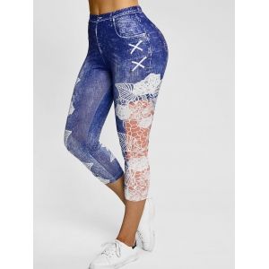 

3D Print Flower Crop Jeggings, Blue