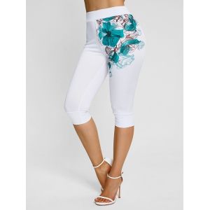 

Flower Butterfly Print Crop Leggings, White