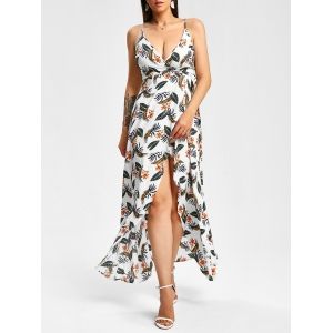 

Flower Leaves Print Wrap Maxi Dress, White