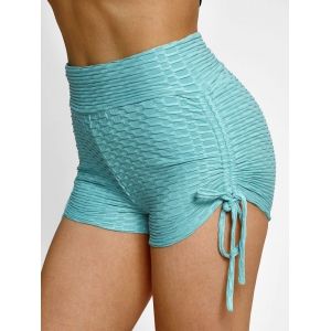 

High Waisted Cinched Skinny Mini Shorts, Turquoise