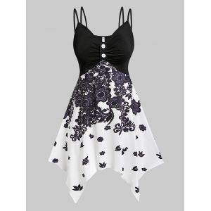 

Plus Size Handkerchief Floral Print Empire Waist Tank Top, Black