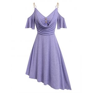 

Chain Strap Open Shoulder Asymmetric Dress, Light purple