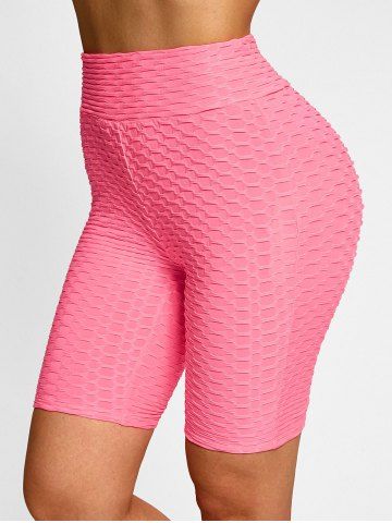 High Waisted Textured Butt Lift Biker Shorts - LIGHT PINK - XXXL