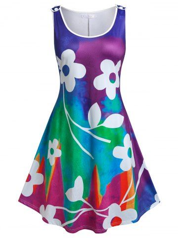 Plus Size & Curve Sleeveless Floral Print Tent Dress - MULTI - L