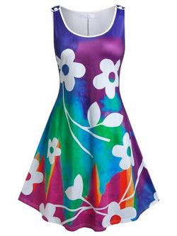 Plus Size & Curve Sleeveless Floral Print Tent Dress - MULTI - 1X