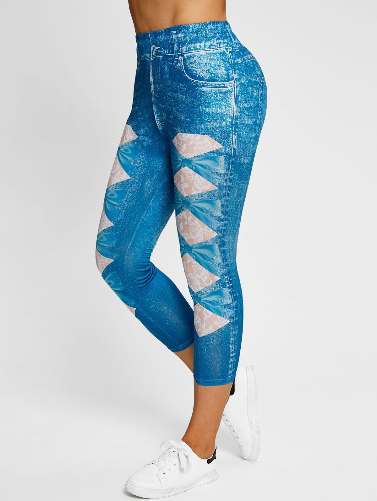 Discount Rose 3D Print Crop Jeggings  