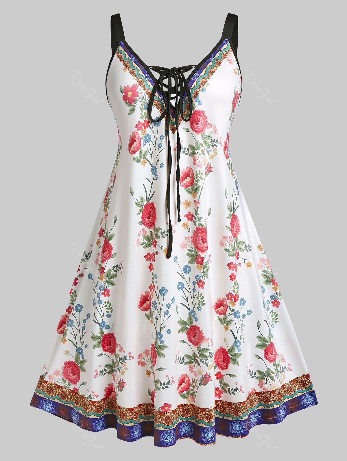 Sale Plus Size Flower Lace-up Backless A Line Cottagecore Dress  