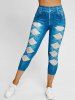 Rose 3D Print Crop Jeggings -  
