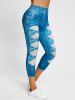 Rose 3D Print Crop Jeggings -  