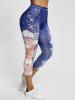 Legging Court à Imprimé 3D Fleur - Bleu XXXL