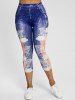 Legging Court à Imprimé 3D Fleur - Bleu XXXL