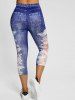 Legging Court à Imprimé 3D Fleur - Bleu XXXL