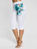 Legging Court à Imprimé Papillon Fleur - Blanc XXXL