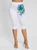 Legging Court à Imprimé Papillon Fleur - Blanc XXXL