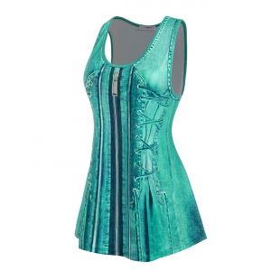 

Plus Size 3D Denim Print Swing Tank Top, Deep green