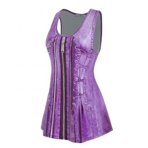 

Plus Size 3D Denim Print Swing Tank Top, Purple