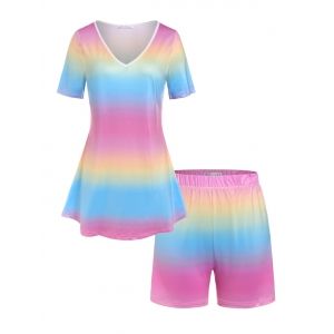 

Plus Size Ombre Color Top and Shorts Pajamas Set, Multi