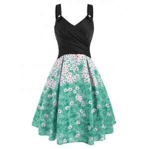 

Mock Button Criss Cross Sun Star Flower Print Dress, Multi