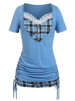Plus Size & Curve Cinched Plaid 2 in 1 Tee