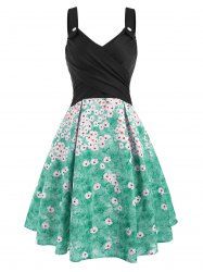 Robe Croisée à Imprimé Fleur Etoile Soleil avec Bouton - Multi 2XL