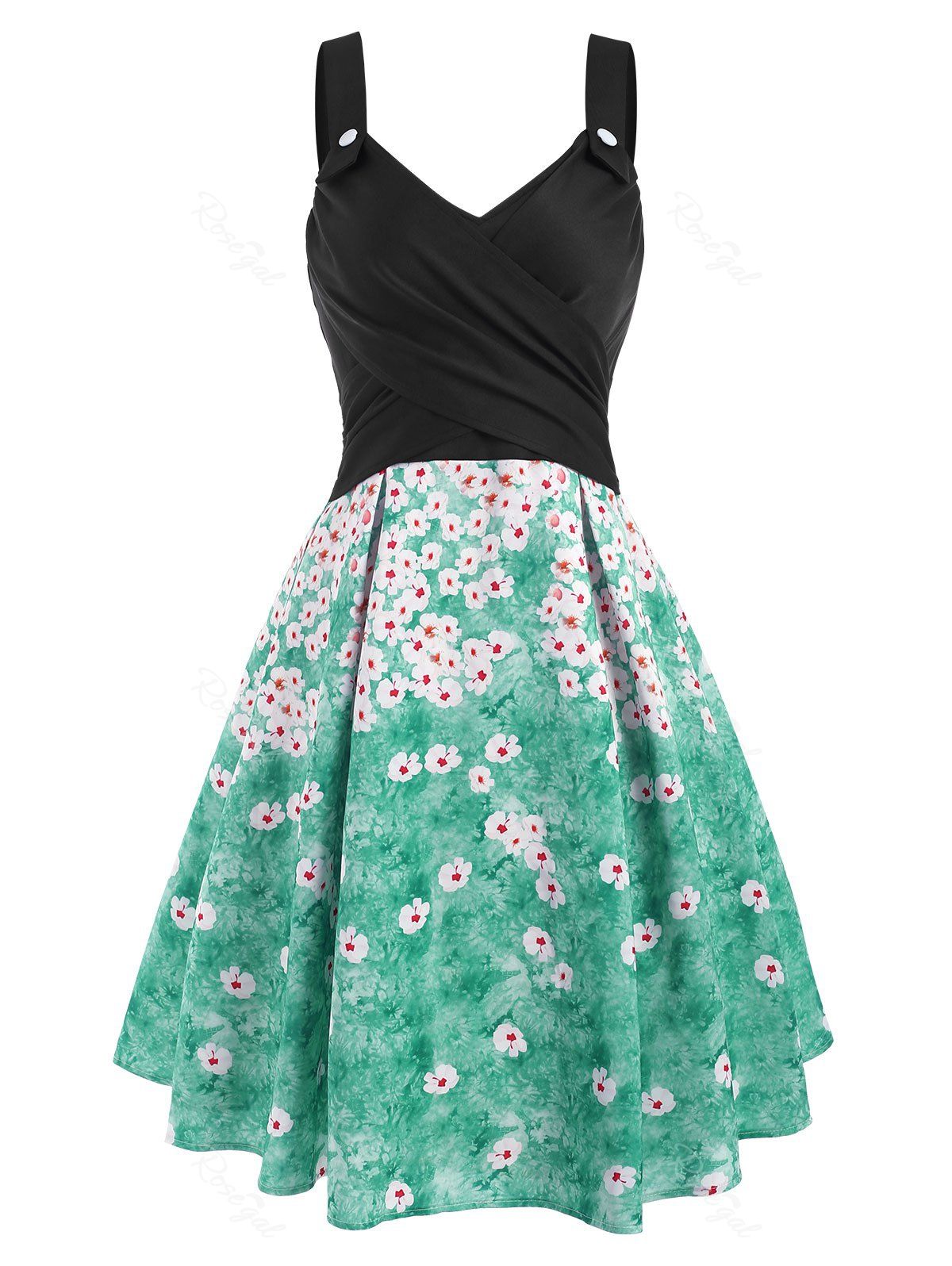 Robe Croisée à Imprimé Fleur Etoile Soleil avec Bouton Multi 2XL