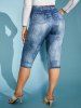 Plus Size 3D Ripped Jean Print Capri Skinny Jeggings -  