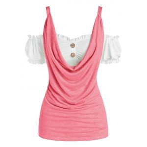 

Cold Shoulder Puff Sleeve Cowl Front Tee, Light pink
