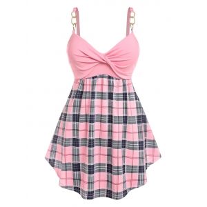 

Plus Size Plaid Chains Twist Skirted Tunic Tank Top, Light pink