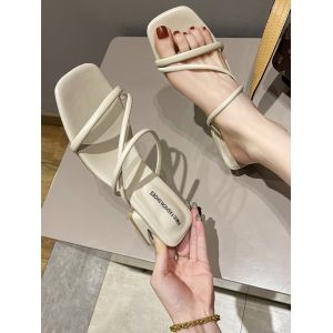 

Square Toe Strappy Chunky Heel Sandals, Warm white