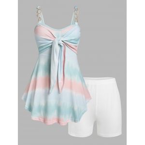 

Plus Size Ombre Color Shorts Front Tie Chains Pajamas Set, Light blue